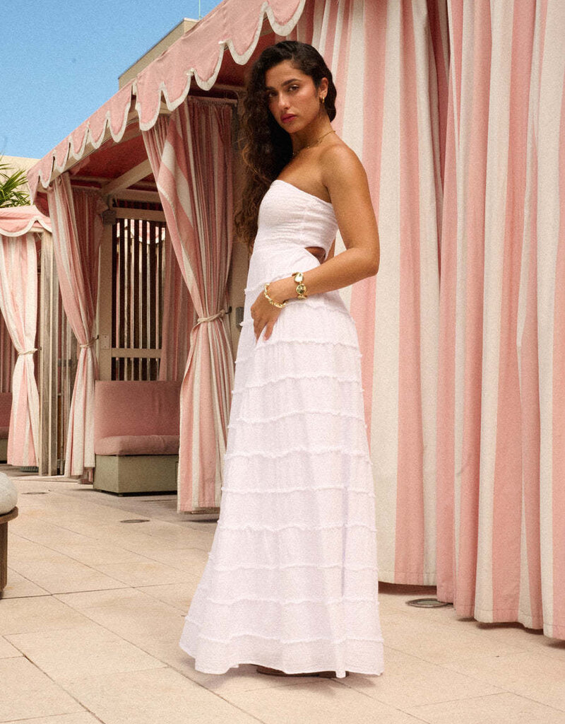Rosaline Strapless Frayed Textured Maxi Dress