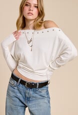 Stud Detail Long Sleeve Off Shoulder Top