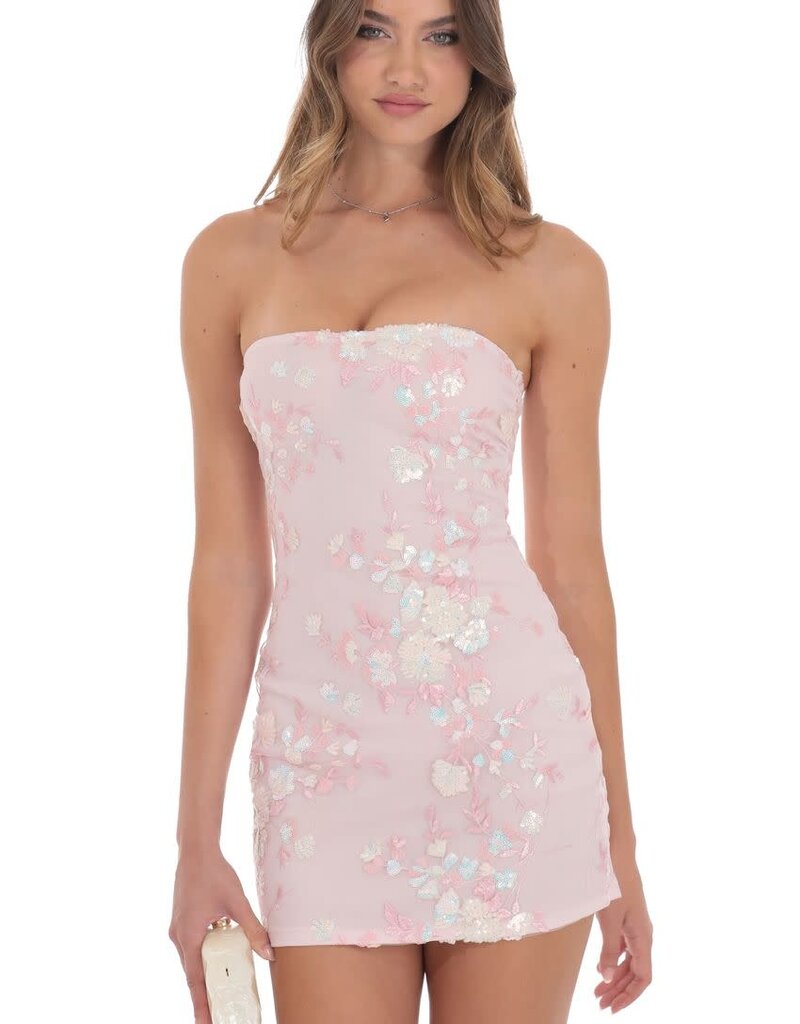 Lucy In The Sky Strapless Floral Sequin Bodycon Mini Dress