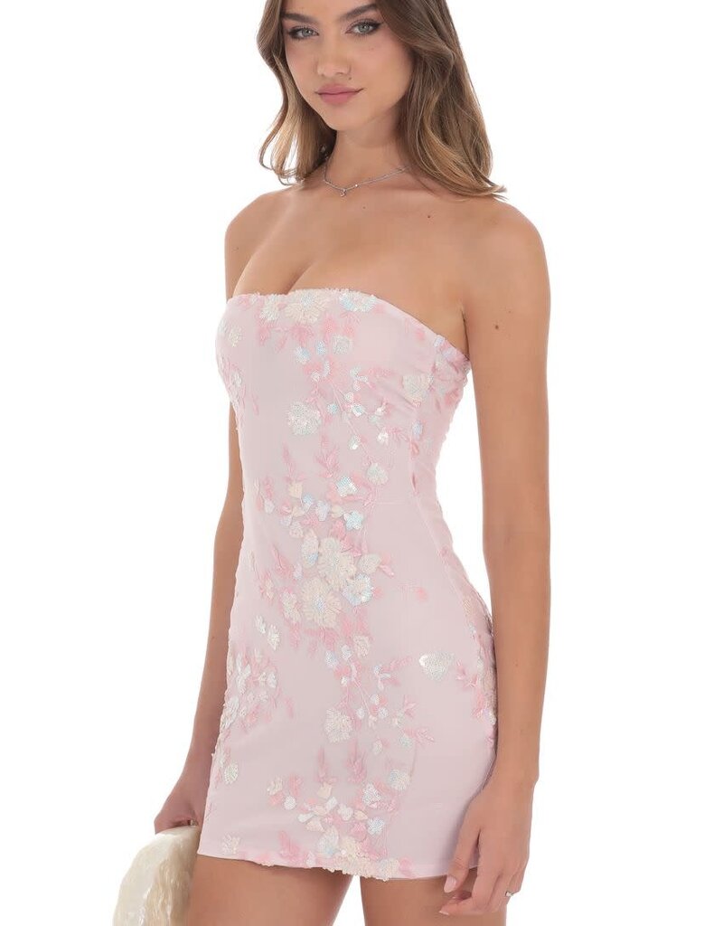 Lucy In The Sky Strapless Floral Sequin Bodycon Mini Dress