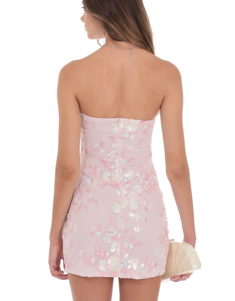 Lucy In The Sky Strapless Floral Sequin Bodycon Mini Dress