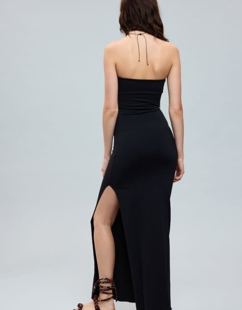 Strapless Side Slit Bodycon Maxi Dress
