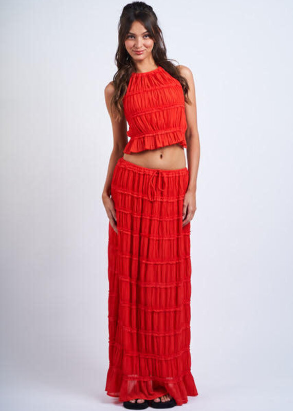 Tiered Crinkle Top and Maxi Skirt Set