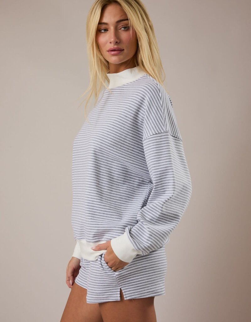 Mock Neck Stripe Sweatshirt Top