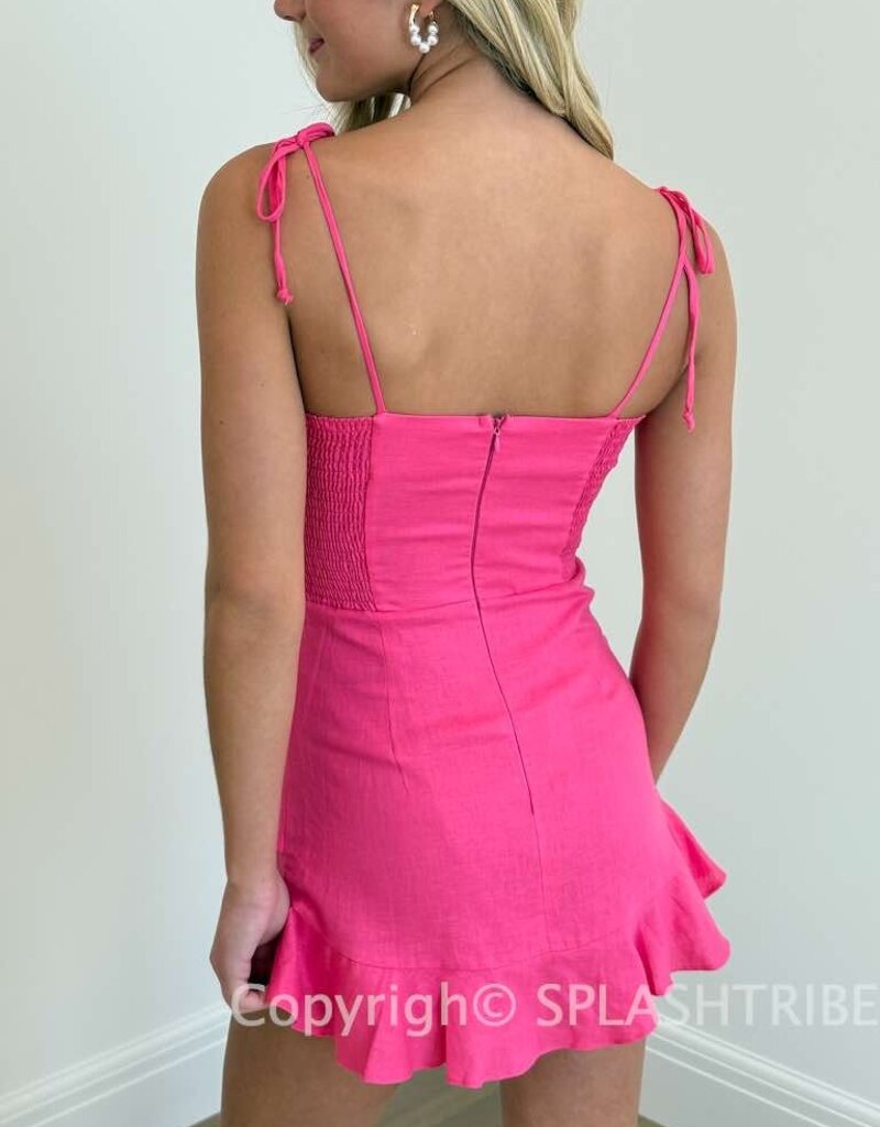 Linen Double Ruffle Mini Dress