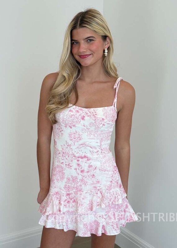 Toile Double Ruffle Mini Dress