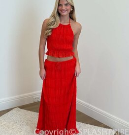 Tiered Crinkle Top and Maxi Skirt Set