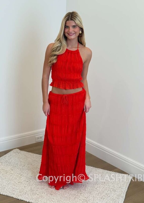 Tiered Crinkle Top and Maxi Skirt Set
