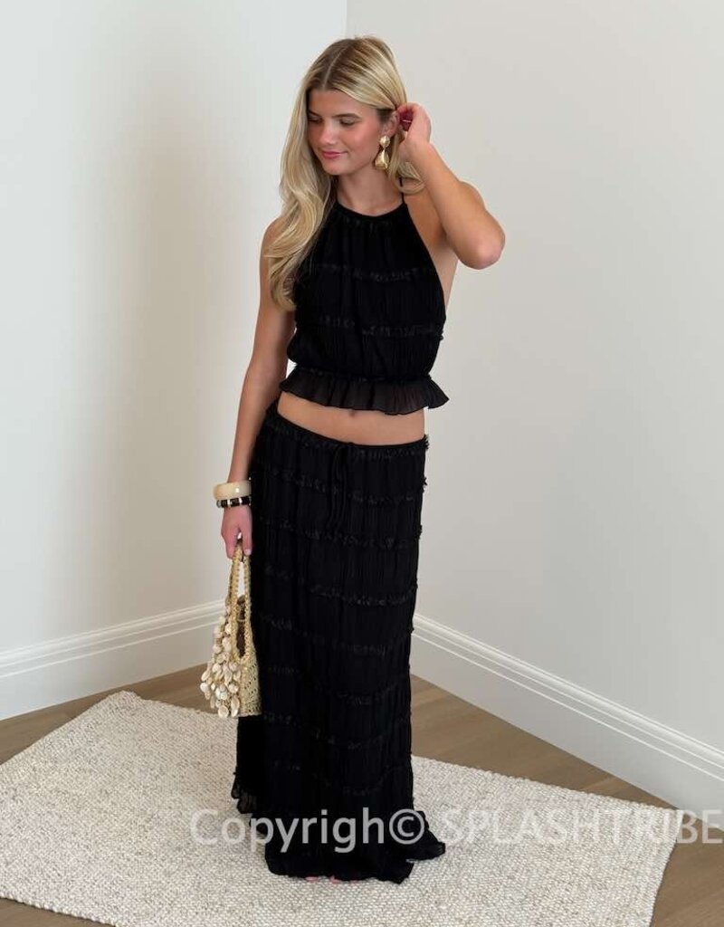 Tiered Crinkle Top and Maxi Skirt Set