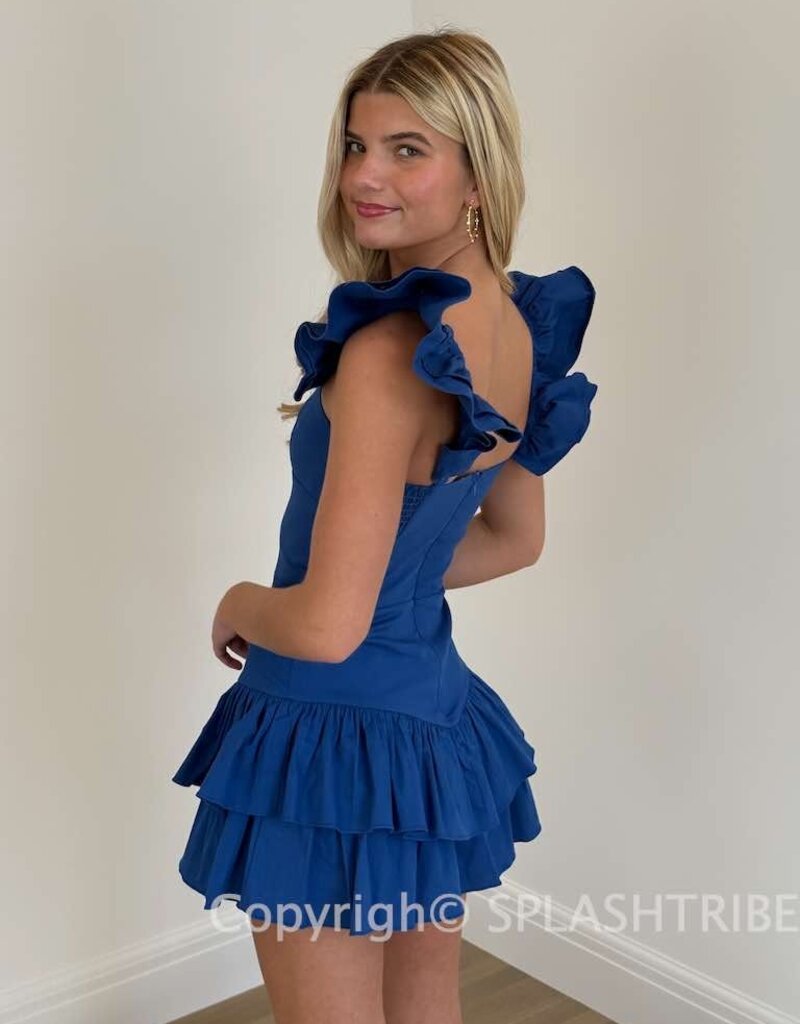 Solid Ruffle Shoulder Tiered Mini Dress
