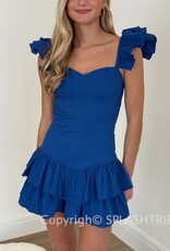 Solid Ruffle Shoulder Tiered Mini Dress