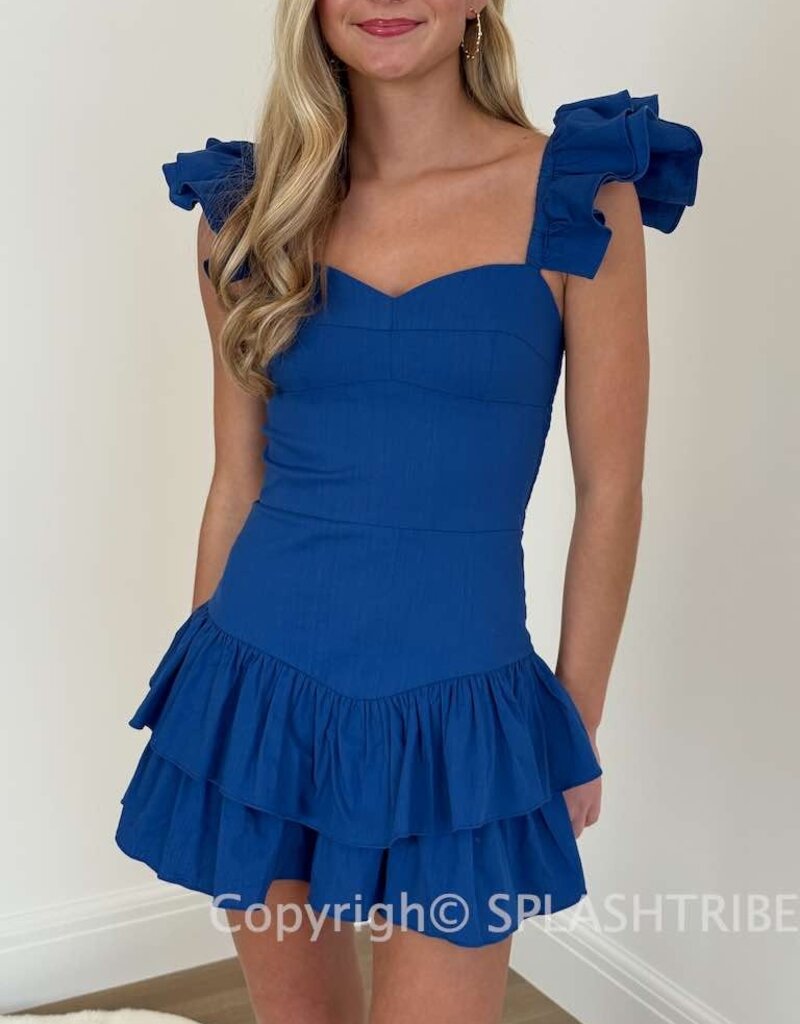 Solid Ruffle Shoulder Tiered Mini Dress