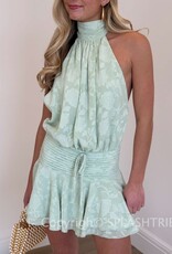 Floral Embossed Waist Tie Backless Mini Dress