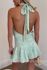 Floral Embossed Waist Tie Backless Mini Dress