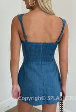 Denim Double Pocket Square Neck Mini Dress
