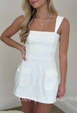 Denim Double Pocket Square Neck Mini Dress