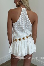Eyelet Cascading Ruffle Layered Mini Dress