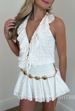 Eyelet Cascading Ruffle Layered Mini Dress