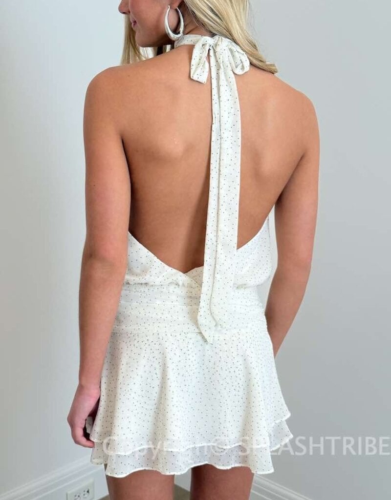 Polka Dot Mock Neck Halter Mini Dress