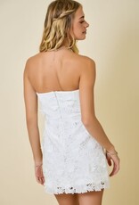 Strapless Flower Applique Lace Fitted Mini Dress