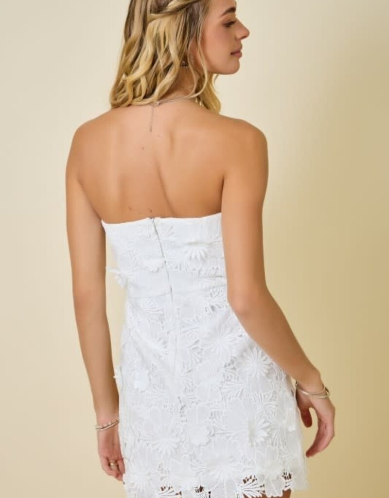 Strapless Flower Applique Lace Fitted Mini Dress