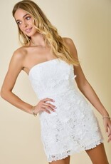 Strapless Flower Applique Lace Fitted Mini Dress