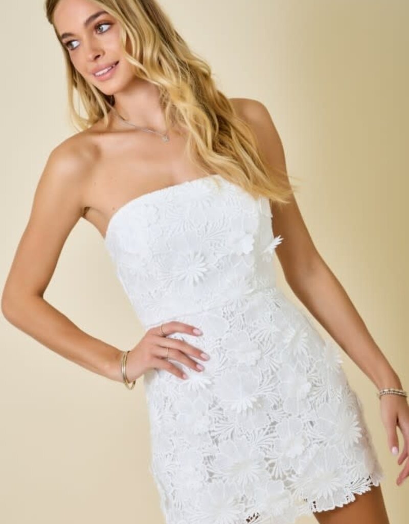 Strapless Flower Applique Lace Fitted Mini Dress