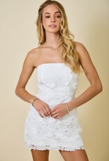 Strapless Flower Applique Lace Fitted Mini Dress