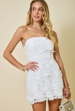 Strapless Flower Applique Lace Fitted Mini Dress