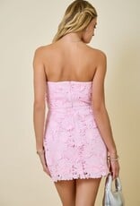 Strapless Flower Applique Lace Fitted Mini Dress