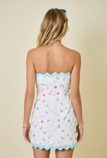 Coastal Print Strapless Ric Rac Trim Mini Dress