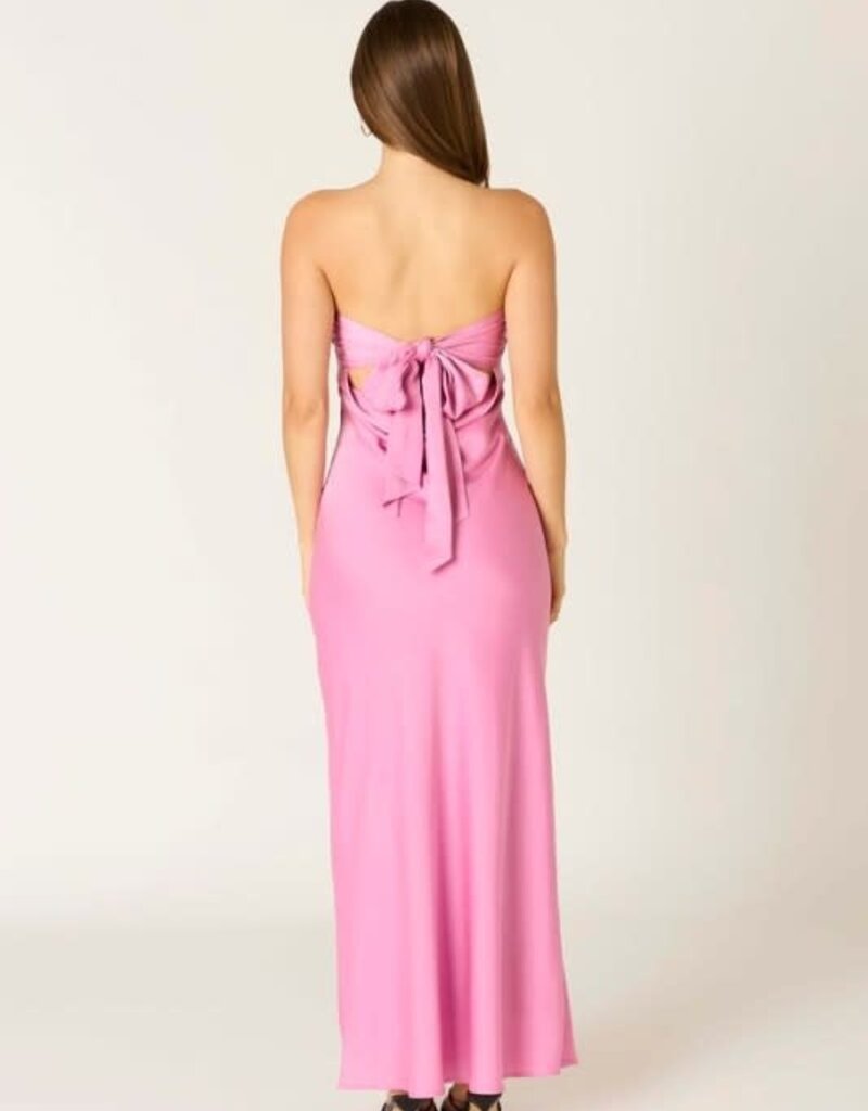 Schmitt Satin Strapless Tie Back Maxi Dress