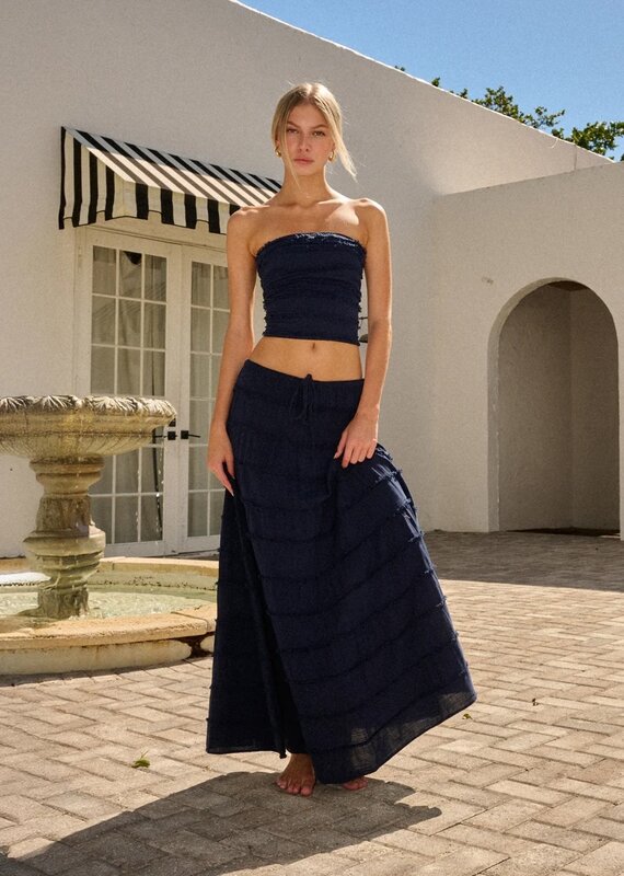 Brielle Strapless Frayed Textured Crop Top