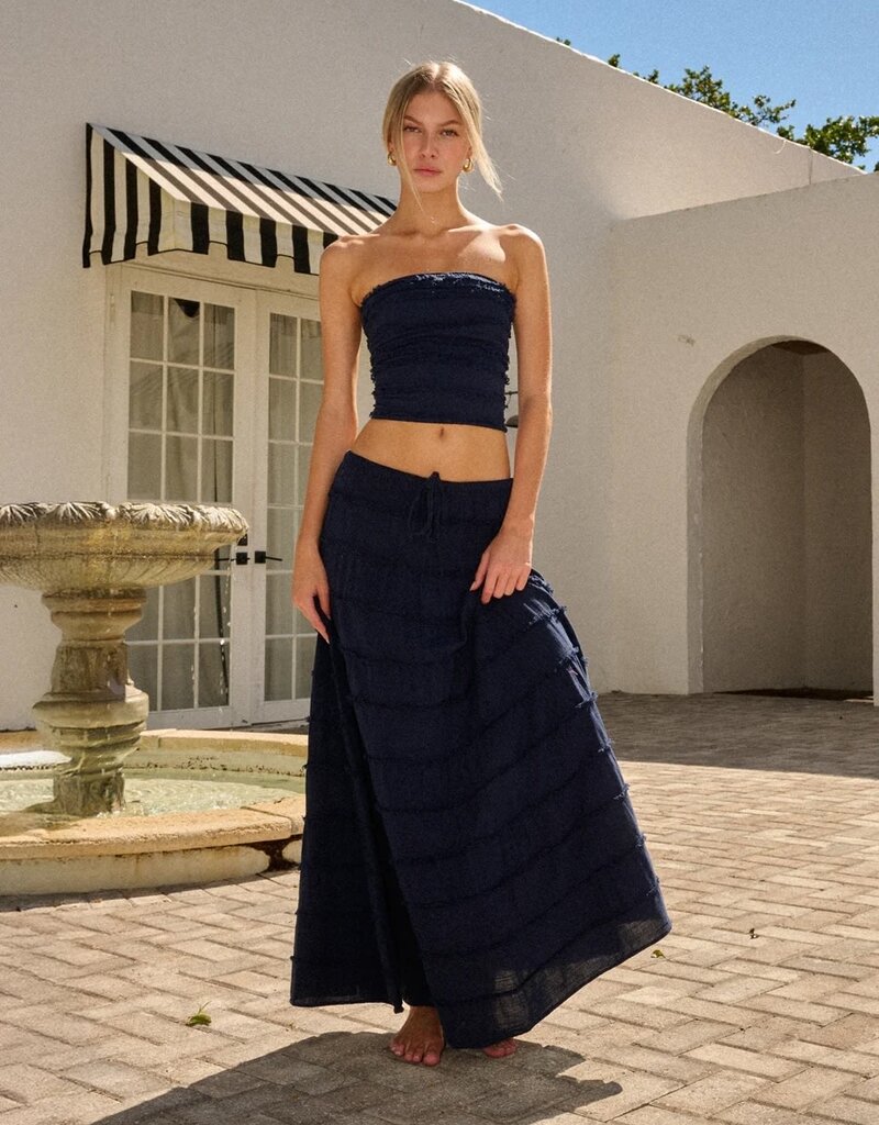 Brielle Strapless Frayed Textured Crop Top