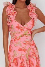 Floral Ruffle Strap Drop Waist Maxi Dress