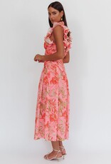 Floral Ruffle Strap Drop Waist Maxi Dress