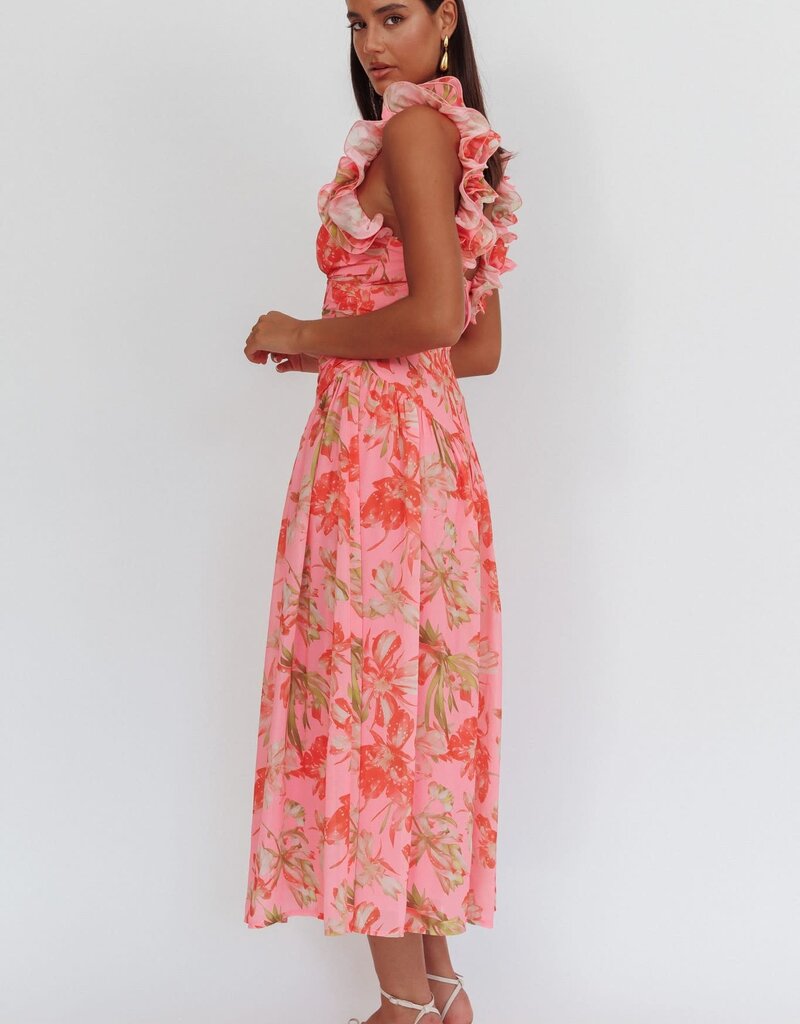 Floral Ruffle Strap Drop Waist Maxi Dress