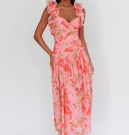 Floral Ruffle Strap Drop Waist Maxi Dress