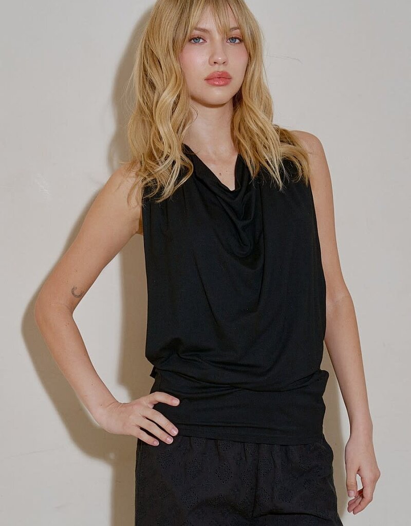 Draped Cowl Neck Ring Back Top