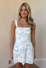Toile Double Pocket Square Neck Mini Dress