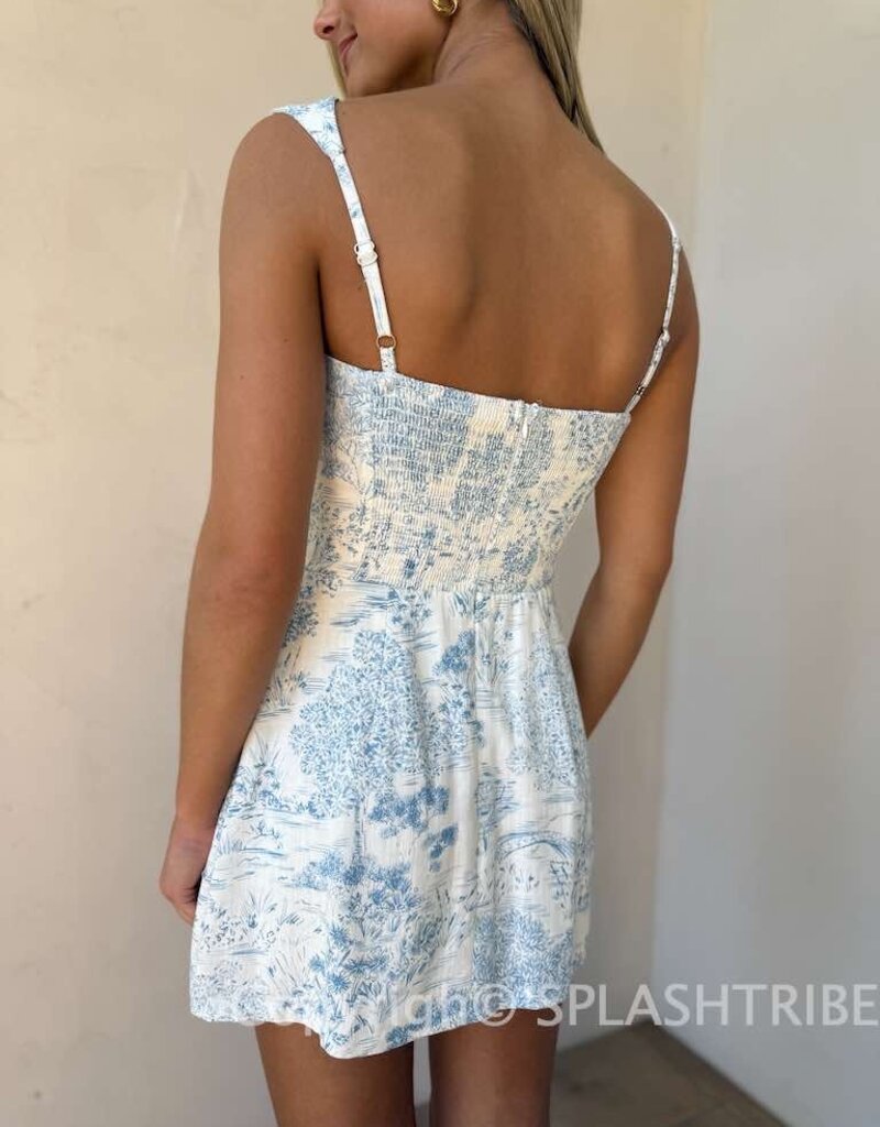 Toile Double Pocket Square Neck Mini Dress