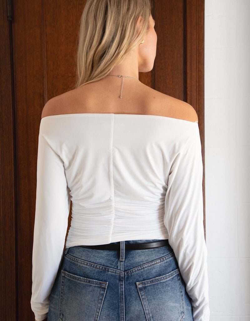 Off Shoulder Ruched Waist Long Sleeve Top