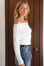 Off Shoulder Ruched Waist Long Sleeve Top