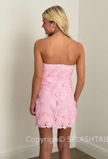 Strapless Flower Applique Lace Fitted Mini Dress