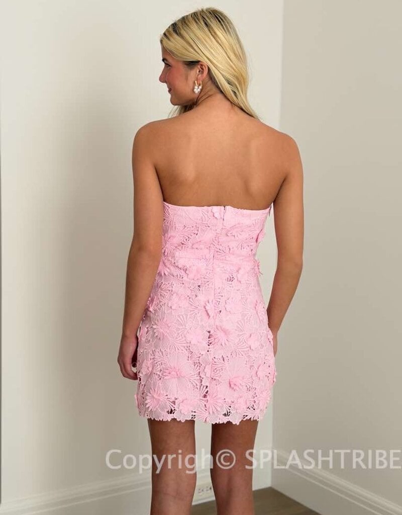 Strapless Flower Applique Lace Fitted Mini Dress