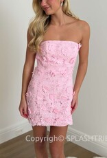 Strapless Flower Applique Lace Fitted Mini Dress