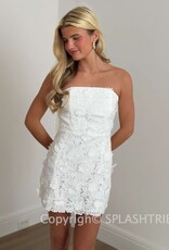 Strapless Flower Applique Lace Fitted Mini Dress