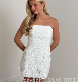 Strapless Flower Applique Lace Fitted Mini Dress