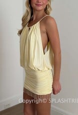 Halter Neck Ruched Mini Dress With Bead Fringe