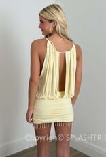 Halter Neck Ruched Mini Dress With Bead Fringe